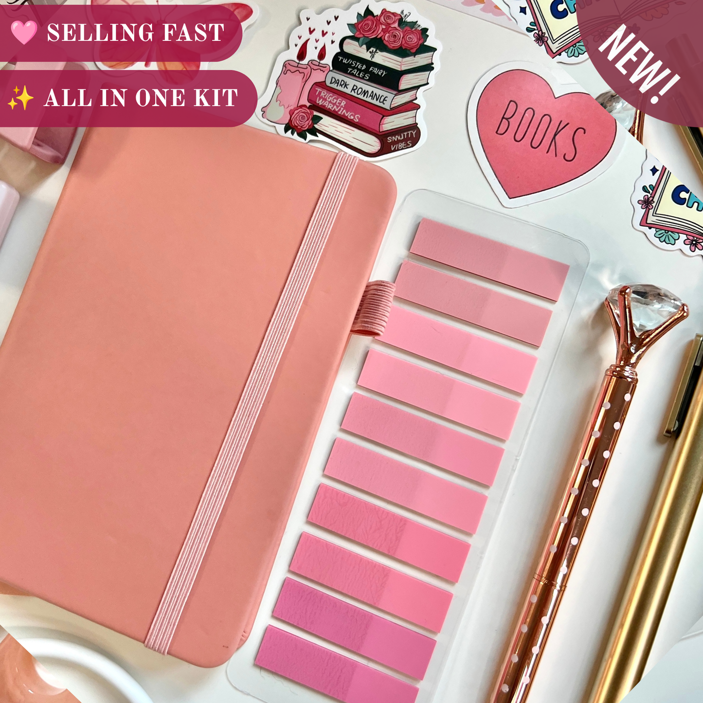 Pink Bookish Bundle | A6 Reading Journal Gift Set | 20+ Book Lover Accessories