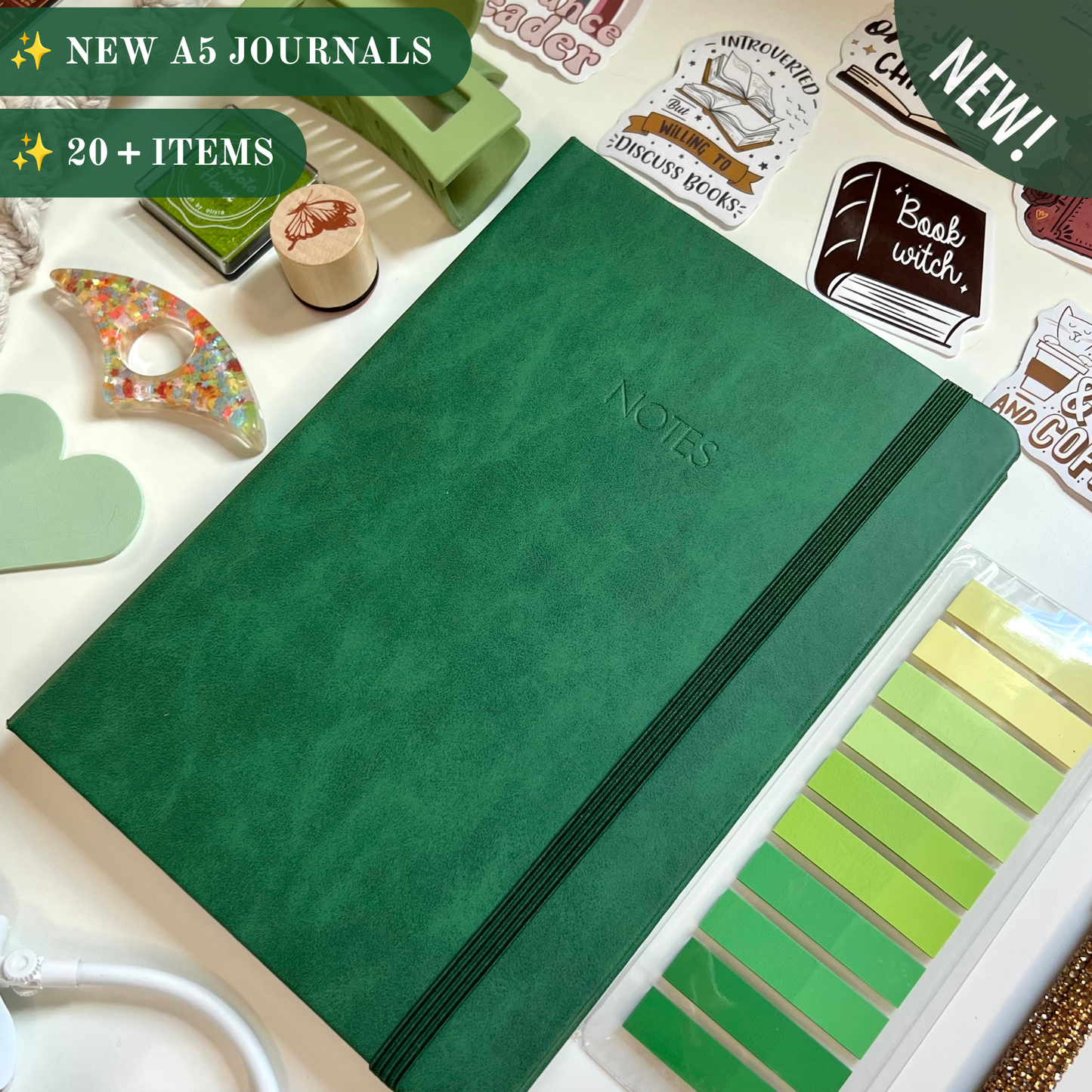 GREEN Bookish A5Journal Bundle | 20+ Bookish Items | Reading Gift Set 📚