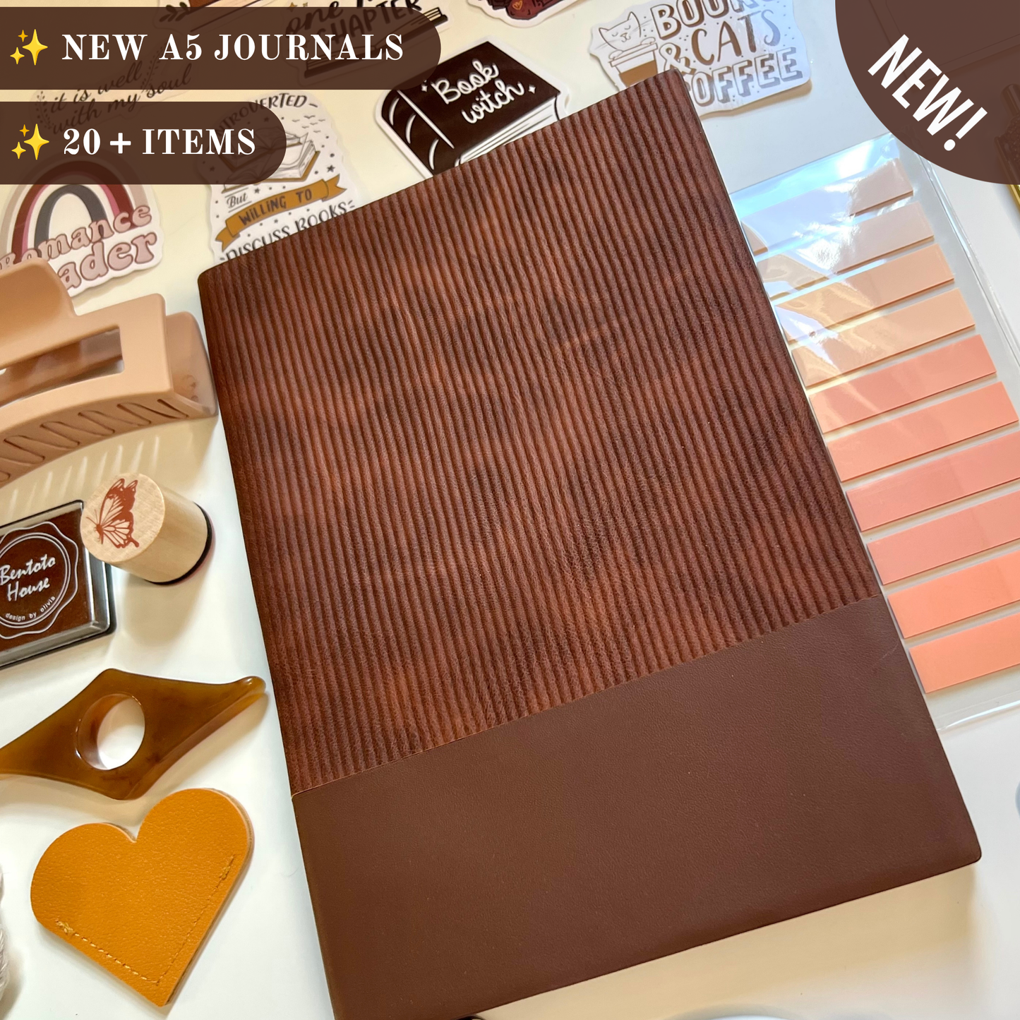BROWN Bookish A5 Journal Bundle | 20+ Bookish Items | Reading Gift Set 📚🤎