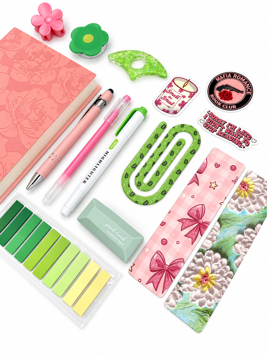 💚 Blooming Pages | Pink & Green Bookish Bundle | A5 Notebook 💚