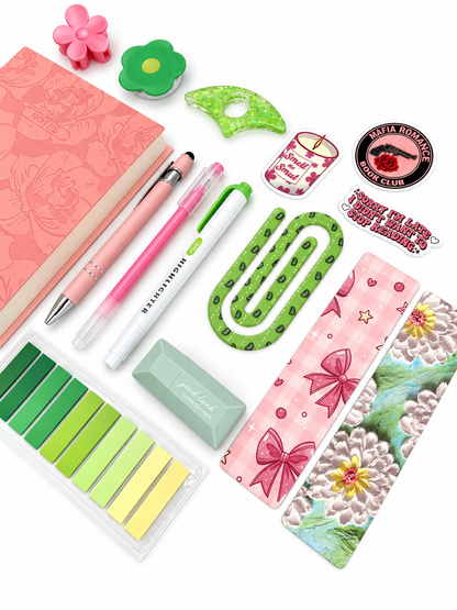 💚 Blooming Pages | Pink & Green Bookish Bundle | A5 Notebook 💚